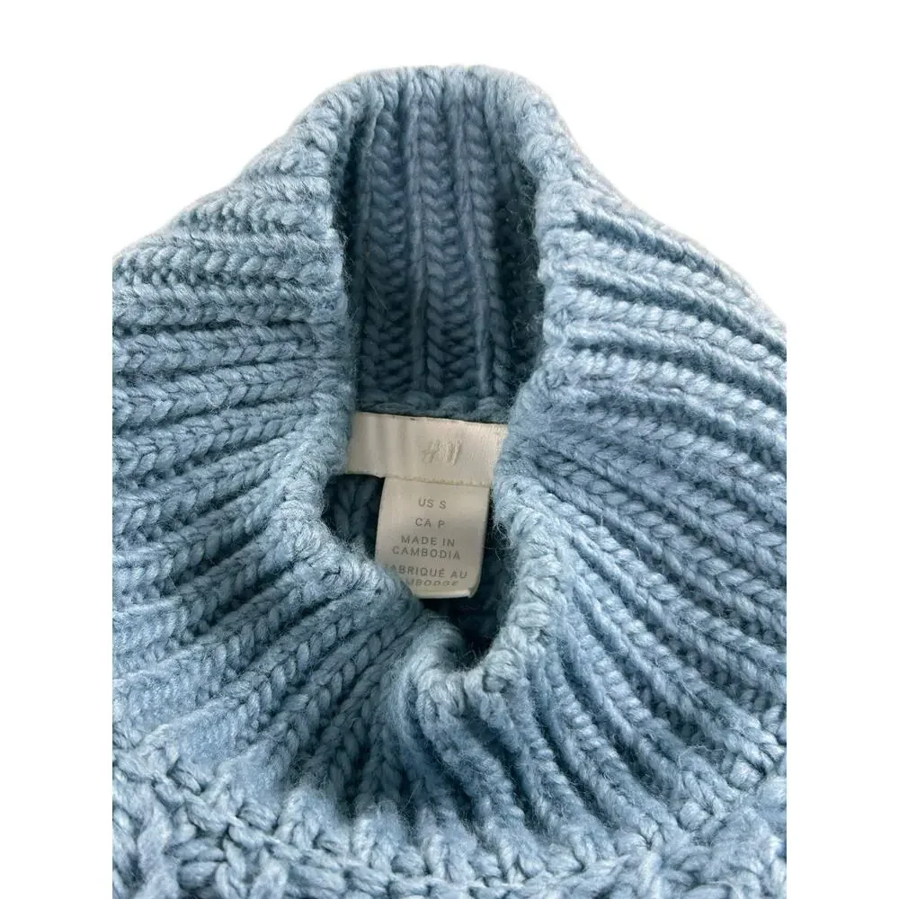 H&M Chunky Turtleneck Sweater Sz Small Aqua Green Thick Warm Long-Sleeve
